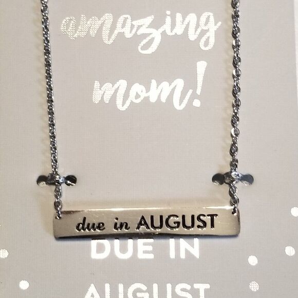 August Due Date Maternity Engraved Stainless Steel Necklace NEW - Picture 2 of 6